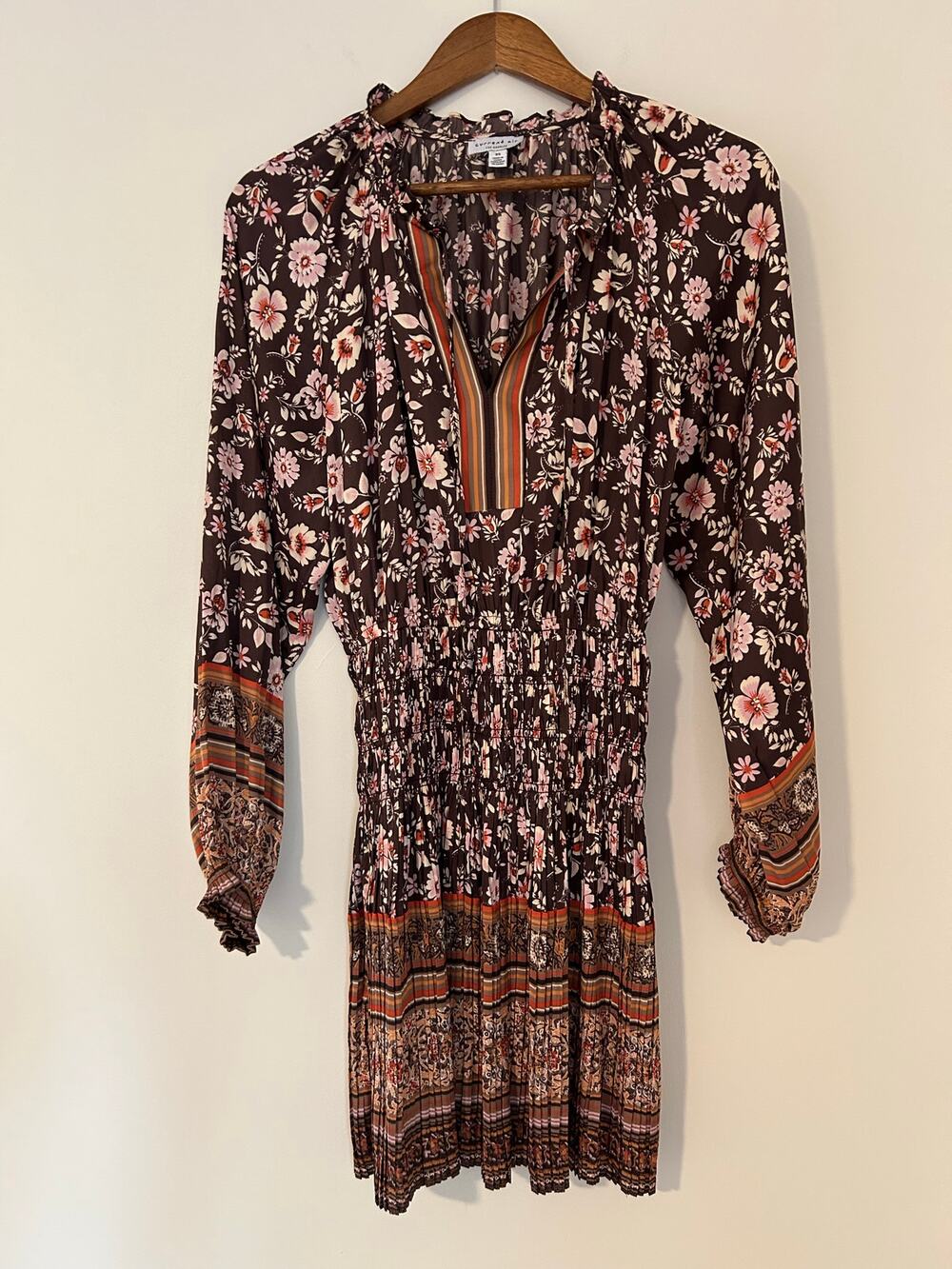Current Air Anthropologie Alyce Mini Dress Brown Orange Fall Florals EUC XS